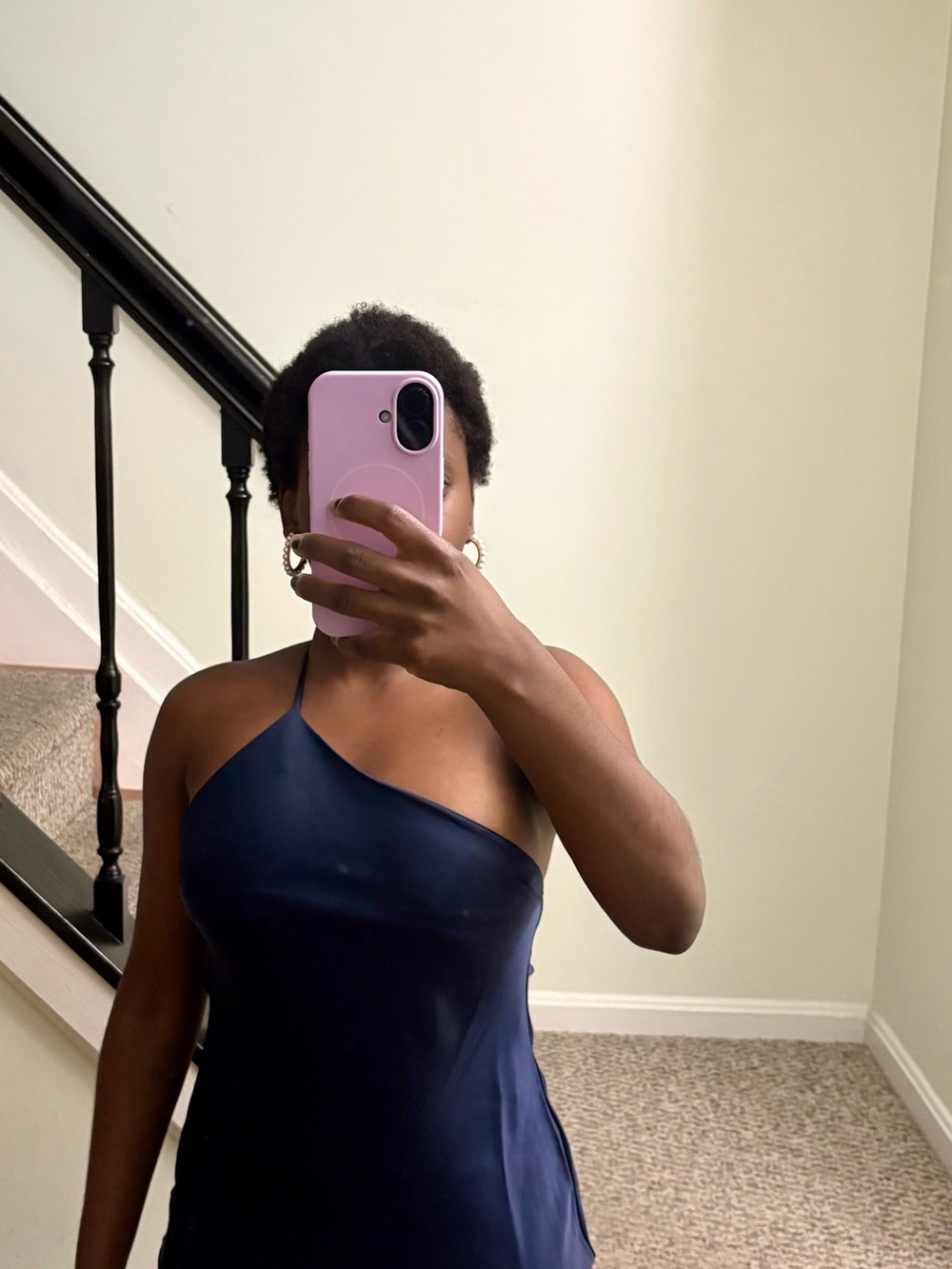 ASOS Navy One-Shoulder Slip Dress